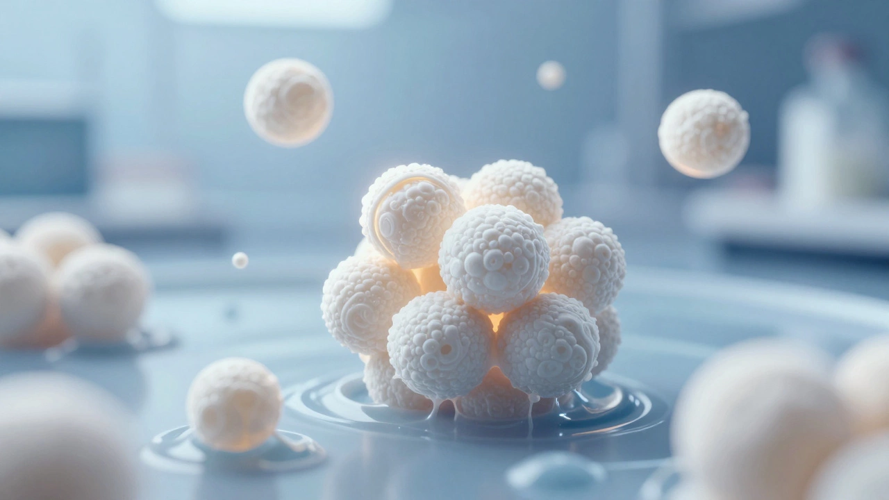 Abstract visualization of casein proteins clumping due to acid