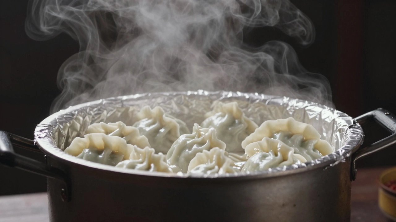 Sealed pot releasing steam during the slow dum cooking process