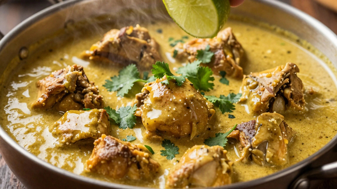Creamy chicken korma sauce with fresh cilantro garnish