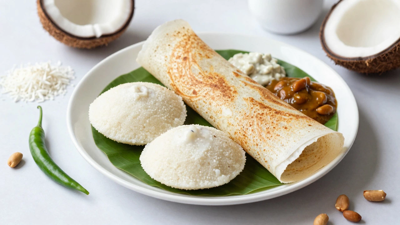 South Indian idli and dosa with coconut chutney