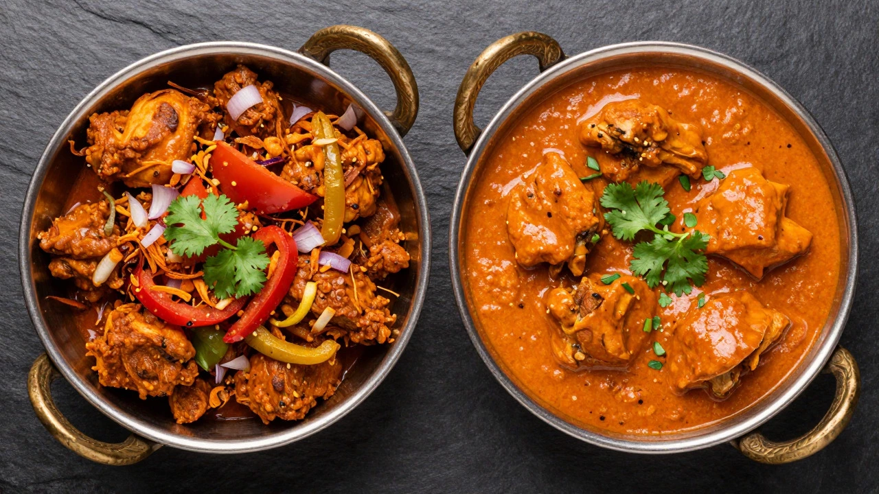 Two curries: one rustic with chunks, one smooth and creamy