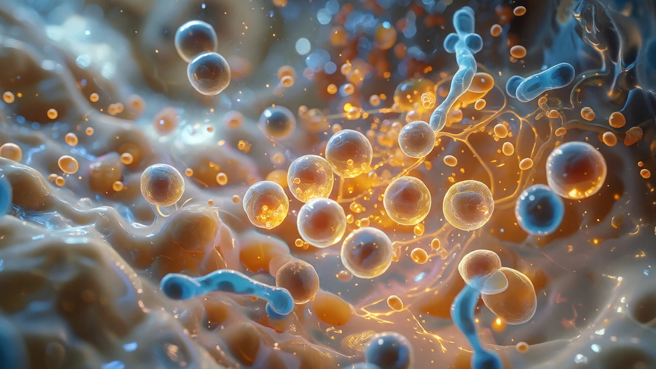 Abstract macro view of yeast and bacteria consuming sugar in batter