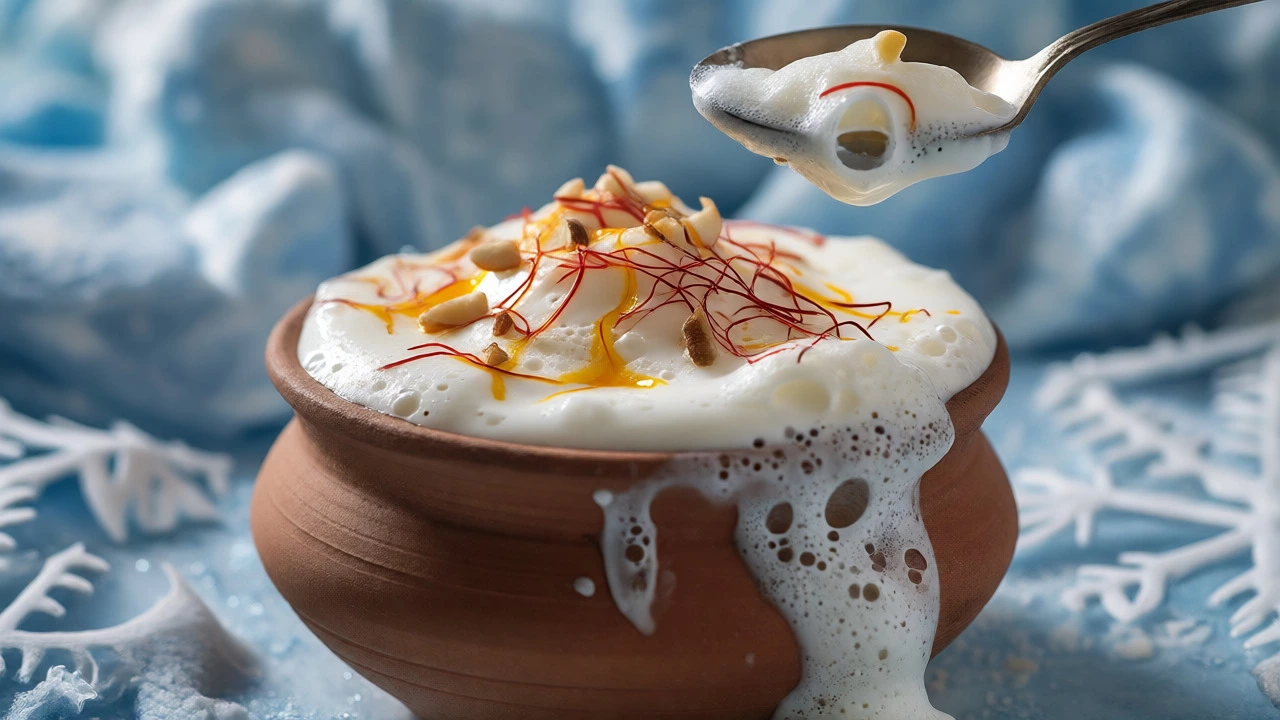 Makhan Malai froth in clay pot topped with saffron and nuts