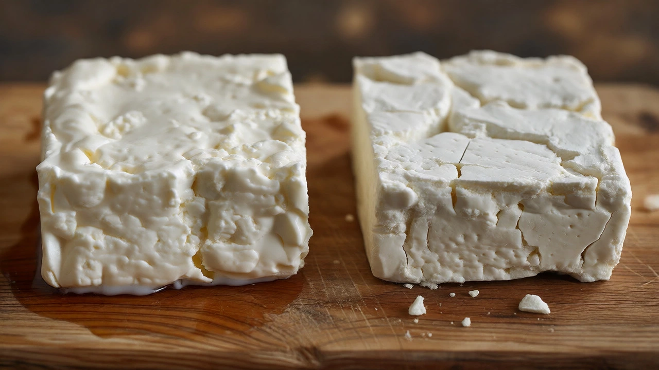 Side-by-side comparison of soft full-cream paneer versus dry skimmed milk paneer.